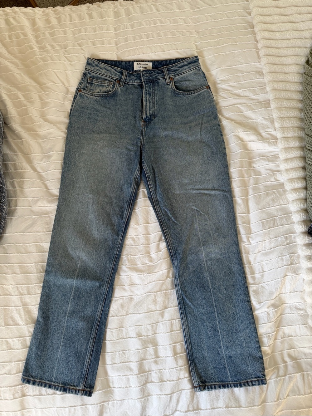 Reformation Straight-Leg Jeans in Light Blue Wash